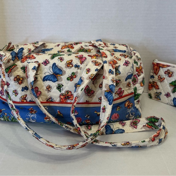 Quilted Cotton Duffle Bag with Coin Purse. Butterfly Garden Motif - Picture 4 of 8